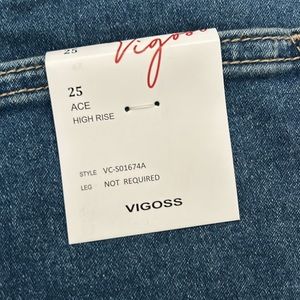 NWT Vigoss Shorts SZ 25 Blue Denim Ace High Rise Cut-off Raw Hem Button Fly